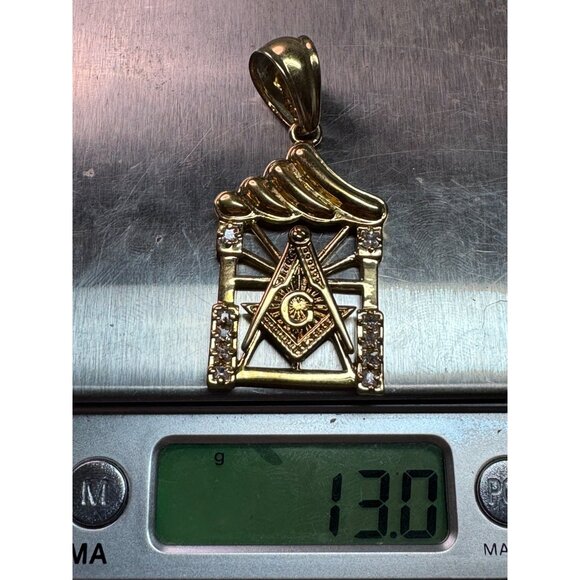 Estate Sterling Silver 925 Masonic Pendant Gold Tone Freemason Symbol No Chain - Picture 8 of 8